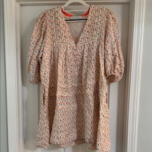 HUNTER BELL Peach and White Patterned Dress